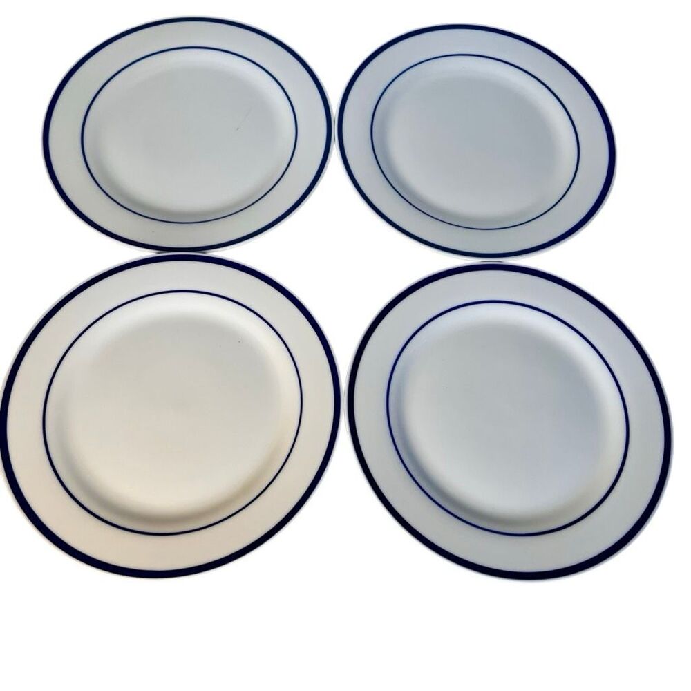 Set of 4 Maitre D' by Oneida Salad Plates Porcelain Blue Stripes White